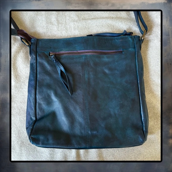 ESTALON Teal Blue Green Slightly Distressed Leather Crossbody Bag - Picture 4 of 6